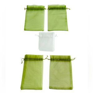 5 ORGANZA DRAWSTRING BAGS: Gift bag/sachet/spa/party/makeup/candy/cookie/jewelry